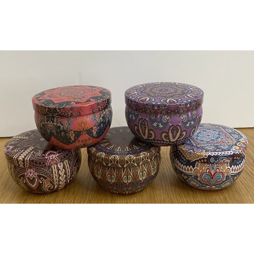 Jheng Set Of 5 Small Scented Candles Soy Wax Aromatherapy 2.5 Oz Portable Tin‎
